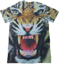 Roaring Tiger Face Print Sublimated Adult T-Shirt