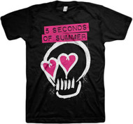 5 Seconds of Summer - Pink Heart Skull Adult T-Shirt
