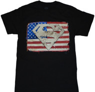Superman American Flag And Faux Applique Patch Adult T-Shirt