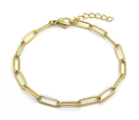 18cm Paper Chain Bracelet  12mm x 4mm 18ct Gold Plated - Stainless Steel