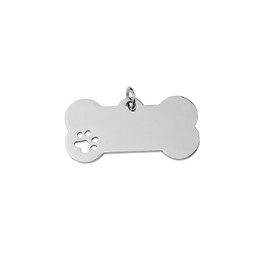 Dog Bone Tag - With Paw SILVER - Small