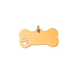 Dog Bone Tag - With Paw GOLD Plated- Small