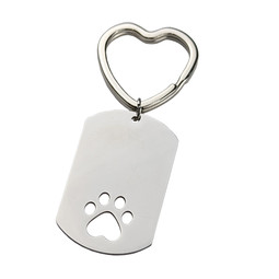  Dog Tag With Paw - LARGE SILVER - Stainless Steel