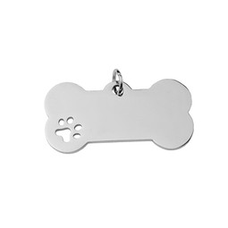 Dog Bone Tag - With Paw SILVER - Large