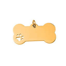 Dog Bone Tag - With Paw GOLD Plated- Large
