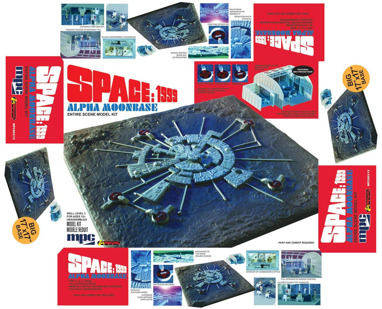 1999 Alpha Moonbase 17" x 17" Plastic Model Kit 803 New in Box MPC Space 