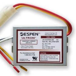 Espen Technology VEL3700120H LED Driver Constant Current, 700mA, Max. 3 watt x 3 watt, 120V Input. High Power Factor. Quick connector. Genuine Espen OEM replacement part. (Same as LD-C307033-09)