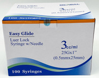Easy Glide 3ml Syringes with 25g x 1" Hypodermic Needles - Box of 100