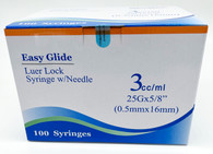 Easy Glide 3ml Syringes with 25g x 5/8" Hypodermic Needles - Box of 100