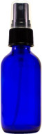 GPS Cobalt Blue Boston Round Glass Bottle with Black Fine Mist Sprayer, 2 Oz, Set of 12