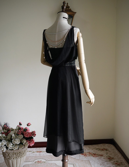 Vintage Empire Waist Dress Printed Dress Black Dress Silk Vest Silk ...