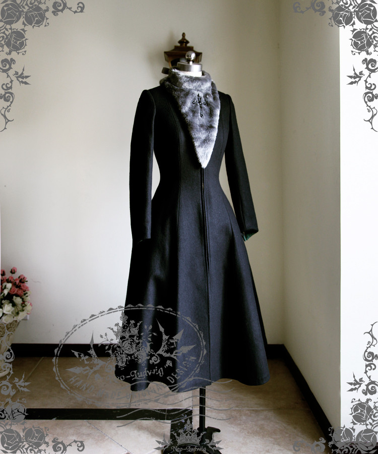 Elegant Gothic Aristocrat Large Cross Wool Long Coat