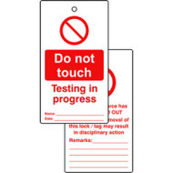 Lockout tags - Do not touch testing in progress (Double sided 10 pack)