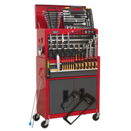 Sealey Topchest & Rollcab Combination 6 Drawer with Ball Bearing Slides - Red/Grey & 128pc Tool Kit