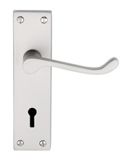 Victorian Scroll Lock Lever on Backplate - Satin Chrome