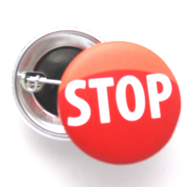 Stop Button on our 1.50 Inch Custom Buttons