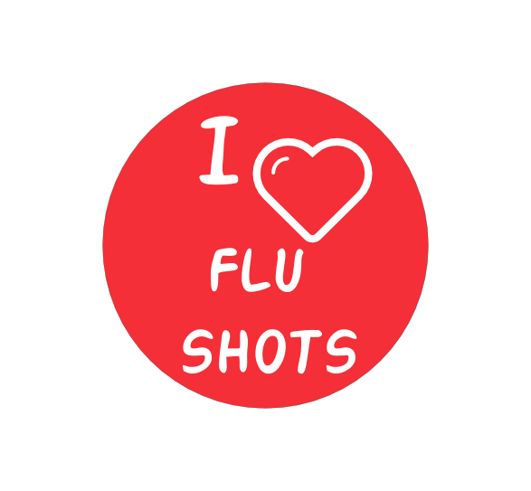 I heart flu shots button.