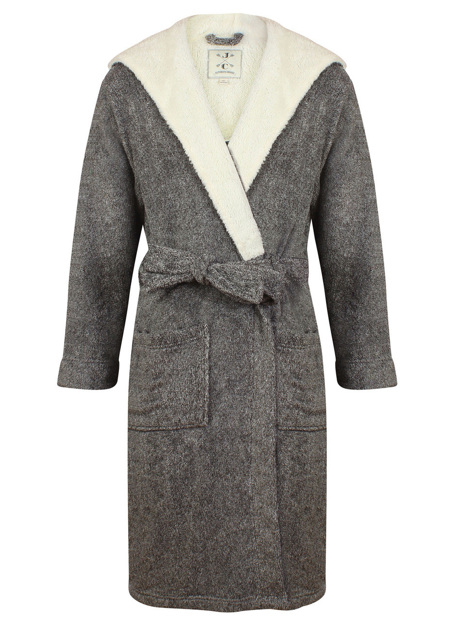 Men's Cosy Hooded Fleece Dressing Gown – Dark Grey Marl ...
