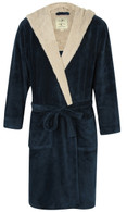Men's Cosy Hooded Fleece Dressing Gown – Blue Marl / Light Grey