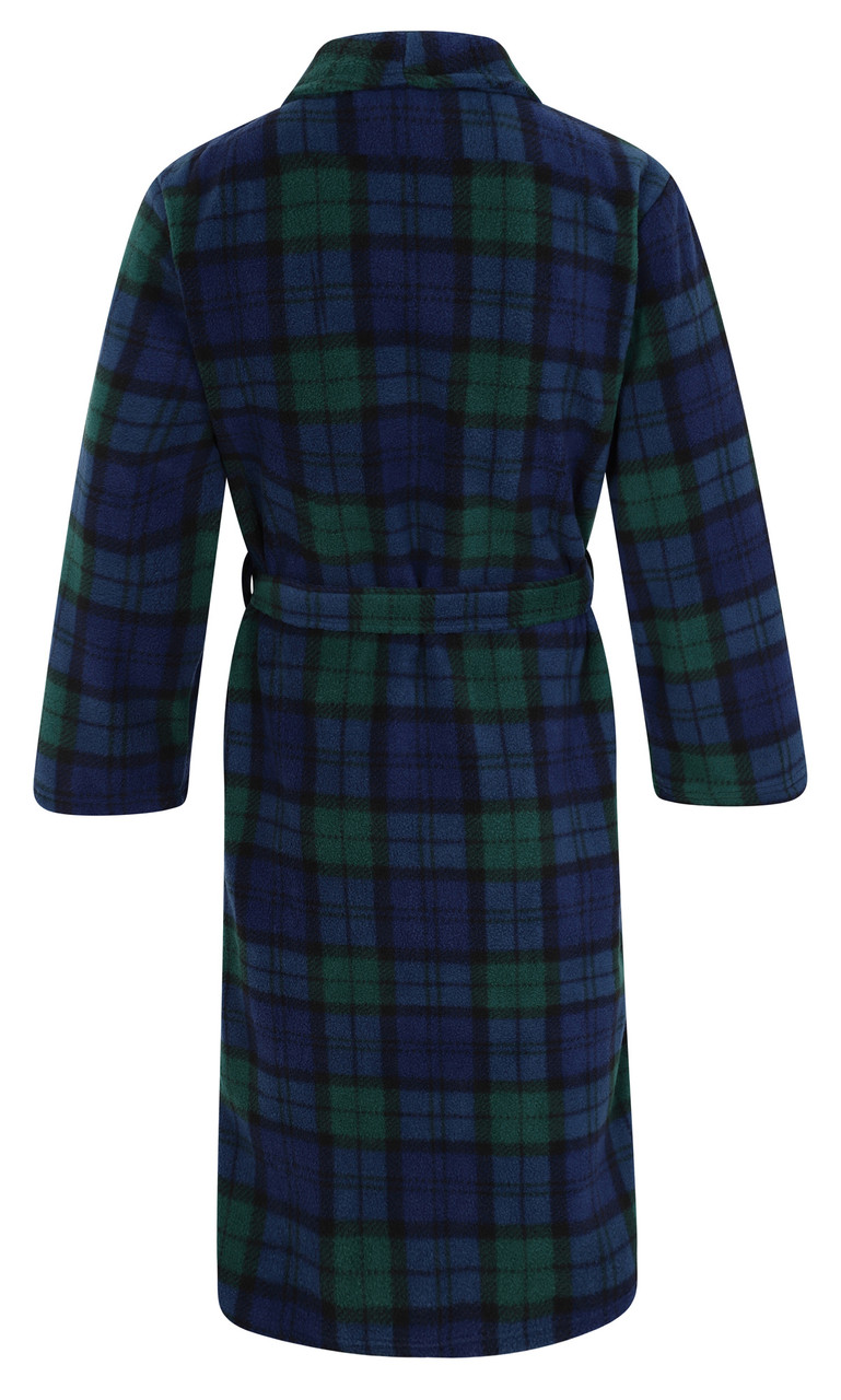 Men's Warm Fleece Dressing Gown - Blackwatch Tartan - MensDressingGown.com