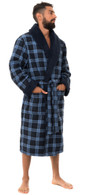 Men's Warm Bonded Cotton and Fleece Dressing Gown - Blue Check