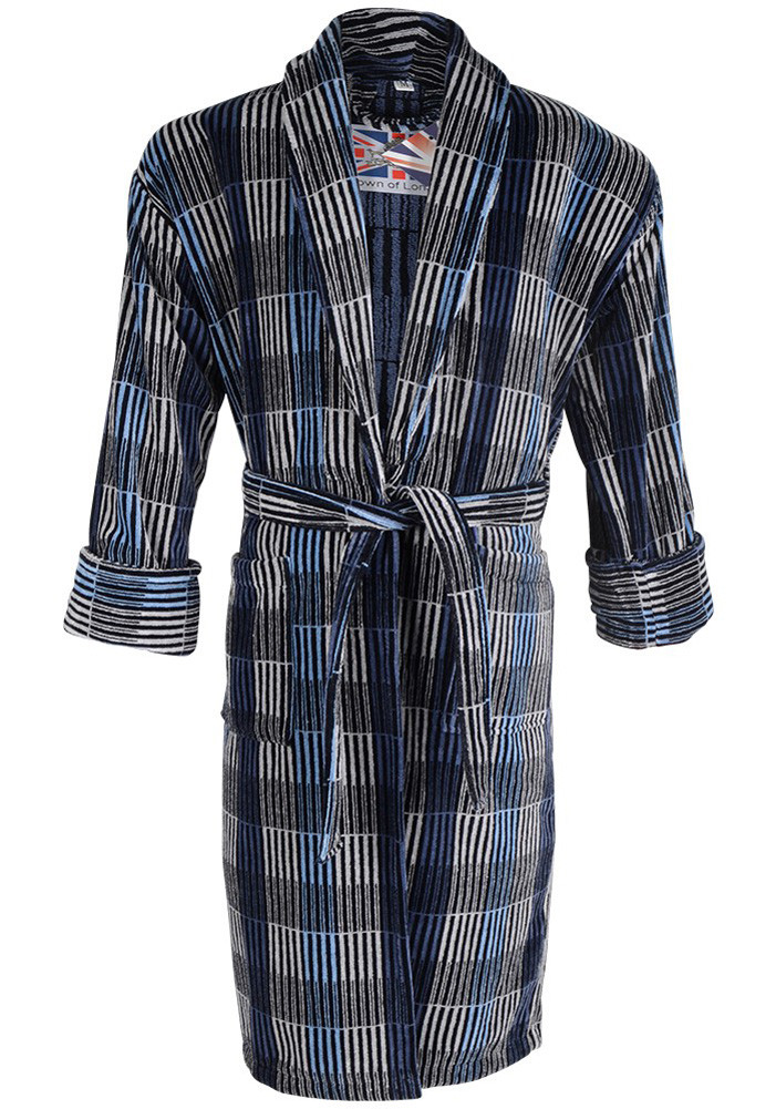 Marchand Men's Luxury Striped Velour Bathrobe by Bown of London M XXL
