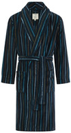 John Christian fleece dressing gown, navy with blue and olive stripes