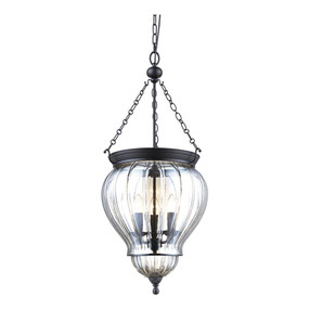 Rustic Bell Lantern Pendant Light - Black with Clear Glass