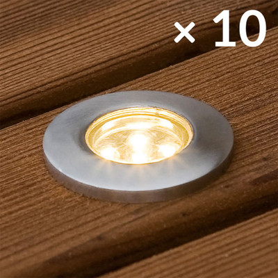 Solar Deck Lights or Step Lights - Kit of 10 Stainless Steel IP67 Warm White