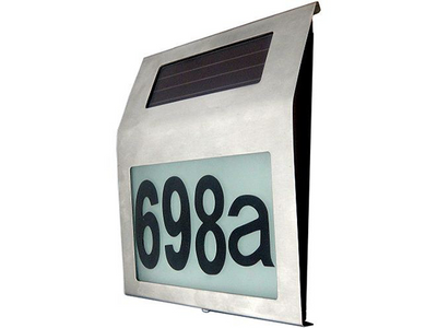 Illuminated House Numbers Light With Built In Solar Panel Bright White LED's Stainless Steel