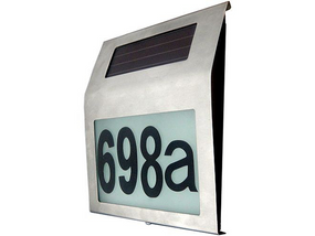 Illuminated House Numbers Light With Built In Solar Panel Warm White LED's Stainless Steel