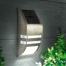 Warm White Stainless Steel Solar Wall Light In Silver With Infrared Sensor