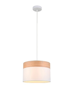 Pendant Light - Sleek Drum Shaped E27 200mm 72W White and Timber