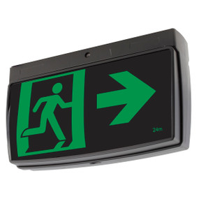 Emergency Exit Sign - LED 2W 24m Viewing Distance Surface Mounted 2 Hours Black Commercial Grade