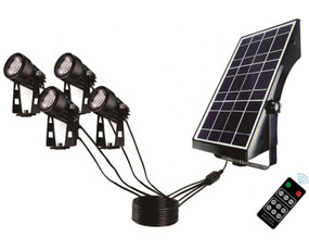 Solar Garden or Wall Spotlight Kit - Remote Control 4 Lights with Built In Solar Panel