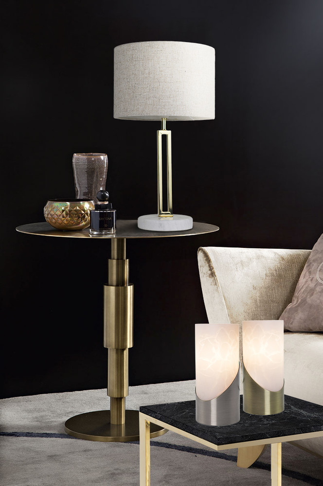 gold and grey table lamp