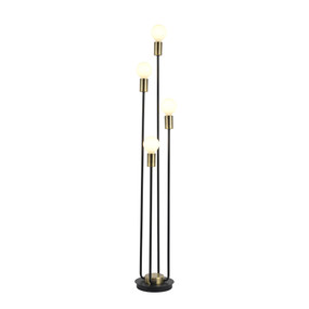 Brass and Black 4-Light Floor Lamp 1250mm