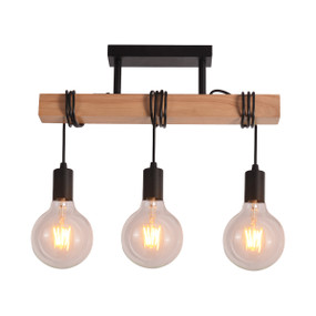 Black and Timber Pendant E27 180W 300mm