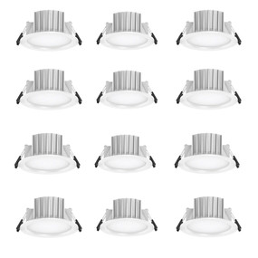8W LED Downlights 12 Pack Dimmable 800lm IP20 Tri Color 106mm White