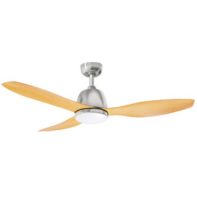 Brushed Nickel and Bamboo Ceiling Fan With Light 122cm 48inch 50W 3 Speed