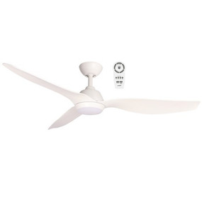 132cm 52inch White Ceiling Fan With Light and Remote 32W 5 Speed
