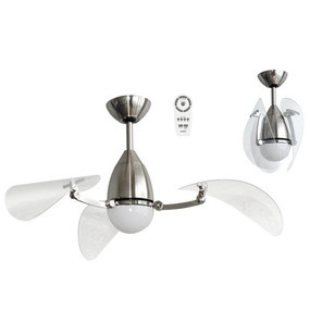 Brushed Nickel and Clear Ceiling Fan With Light and Remote 106cm 42inch 30W 5 Speed