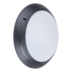 Round 240V Polycarbonate Wall Light - Black Finish / E27