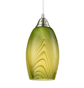 Modern Pendant Light, Green - Handcrafted Glass, Variable Cord - Min10
