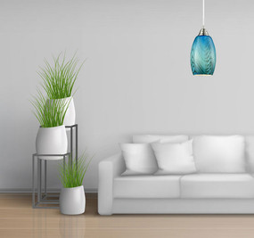 Modern Pendant Light, Blue - Handcrafted Glass, Variable Cord - Min10