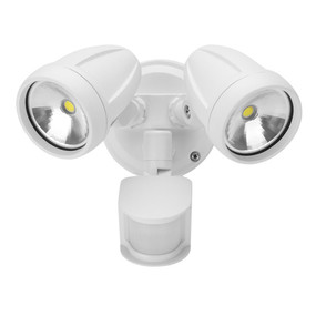 Twin Head 26W LED Spotlight with Sensor - White Finish / White LED