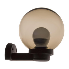 200mm Sphere & Arm 240V Polycarbonate Wall Light - Black Finish & Smoke Sphere / E27