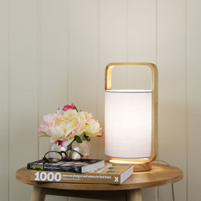 Horo Table Lamp E27 42W 325mm Grey and Timber