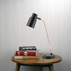 Desk Lamp E27 42W 520mm Black and Copper USB