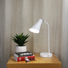 Desk Lamp E27 42W 460mm Matte White USB